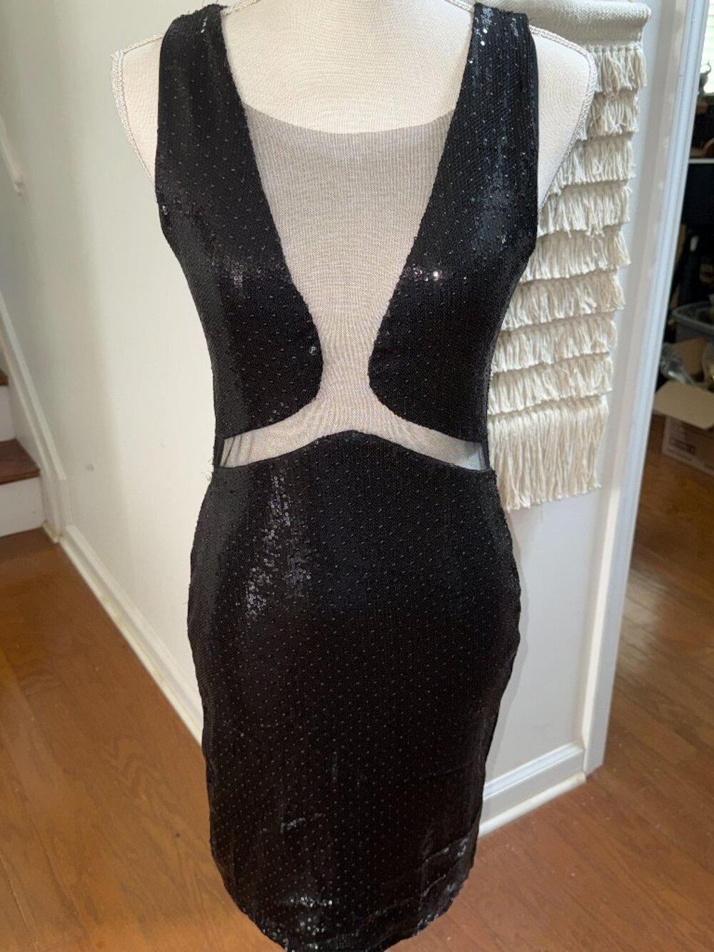 Black Sequined and Mesh Dress